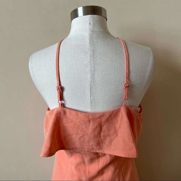 By the way. Ruffle Halter Adjustable Straps Mini Dress Size S Coral 14560 - Picture 5 of 8